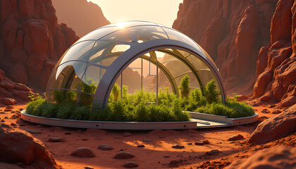 Ultra Detailed Futuristic Greenhouse Dome on Mars with Glowing Plants