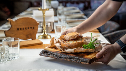 Bread bowl soup served at a reserved dining table