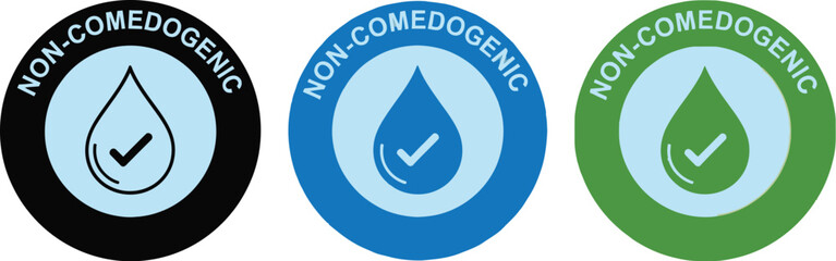 Non comedogenic skincare acne free product label and symbol set