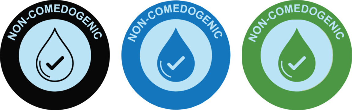 Non comedogenic skincare acne free product label and symbol set
