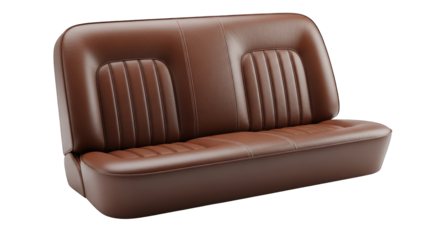 Classic Brown Leather Car Seat with Vertical Stitching Detail.