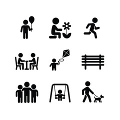 Kids playing icon set