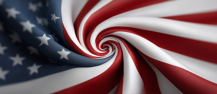 spiral of American flag with stars and stripes, patriotic USA background for national holidays, elections, and freedom themed design, benner