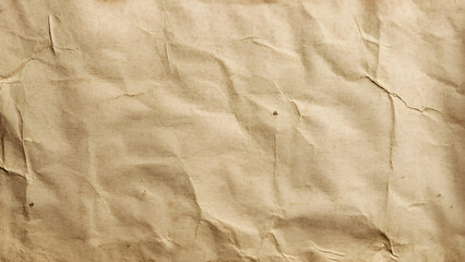 Brown crumpled paper pattern. Crumpled old brown vintage paper surface texture for background. Crumpled brown recycle paper texture. Paper board with copy space for text, space for copy.