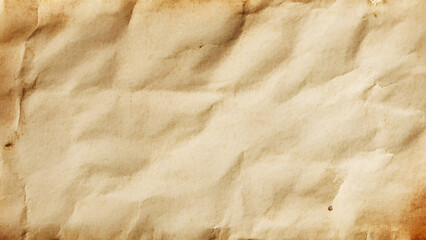 Brown crumpled paper pattern. Crumpled old brown vintage paper surface texture for background. Crumpled brown recycle paper texture. Paper board with copy space for text, space for copy.