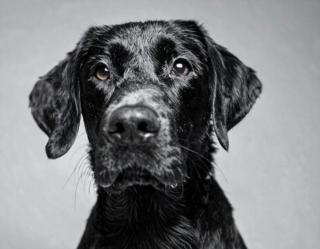 Close-up black lab portrait
