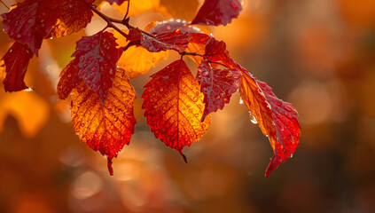 Vibrant Autumn Leaves Illuminated by Sunlight