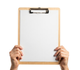 A Person's Hands Holding a Blank Clipboard Isolated Transparent PNG