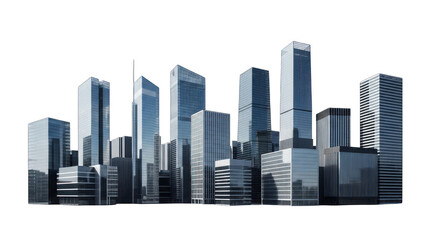 Fototapeta premium Modern Cityscape with Glass Skyscrapers Against White Background.