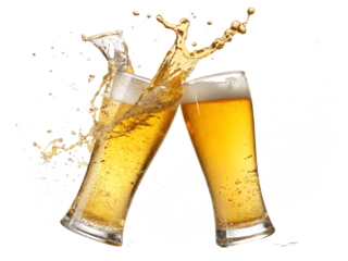 Tall glasses golden frothy beer splashing liquid