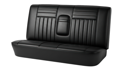 Classic Black Vinyl Car Bench Seat with Center Armrest Detail.