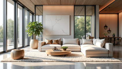 expensive interior of a spacious living room