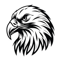 Detailed black and white line art shows an eagle's head in profile