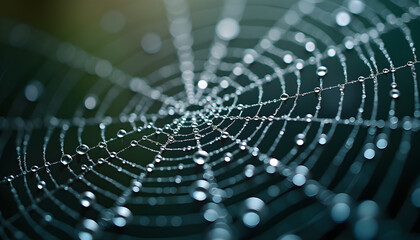 Raindrops Forming Fractal Patterns on Spiderweb Macro