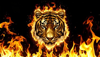 Tiger head engulfed in flames