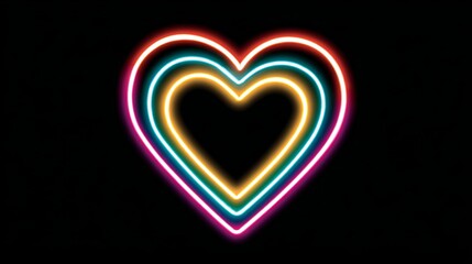 Colorful neon heart design with multicolored glowing outlines on black background
