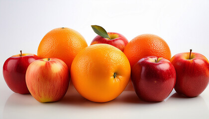 Vibrant Bright Orange Apples Red Apples And Fresh Oranges On A Crisp White Background
