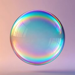 A single iridescent soap bubble with rainbow colors against a soft gradient background