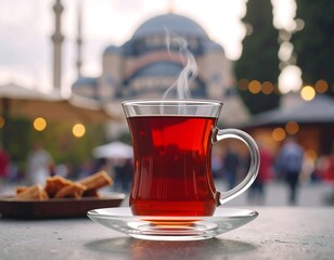 Turkish tea, outdoor cafe