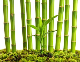 Obraz premium A bamboo plant with chinese writing on it is in a glass jar 1