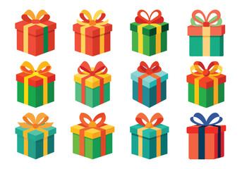 Collection of Colorful Gift Boxes with Ribbons and Bows for Celebrations