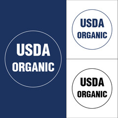 Usda organic certified labels displayed in blue white and black variations Vector