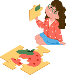Girl Solving Fruit Puzzle