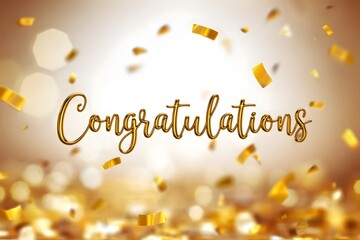 Elegant “Congratulations” greeting script over gold confetti background