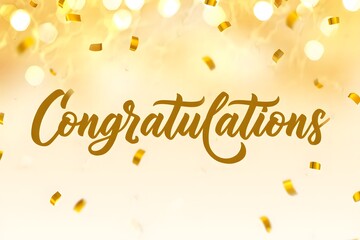 Elegant “Congratulations” greeting script over gold confetti background