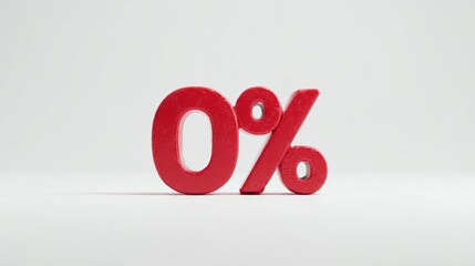 Red 0 percent symbol on white background highlighting zero interest or discount concept