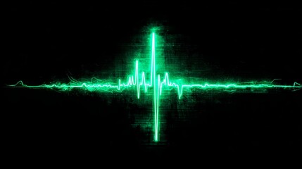 Vibrant green neon heartbeat pulse on black background