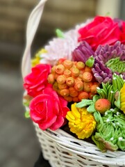 marshmallow flowers in a basket	