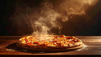 Steaming hot artisanal pizza fresh from the oven, a culinary masterpiece ready to devour