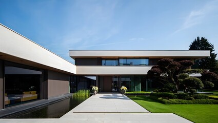 Obraz premium Modern house exterior architecture illustration with clean lines