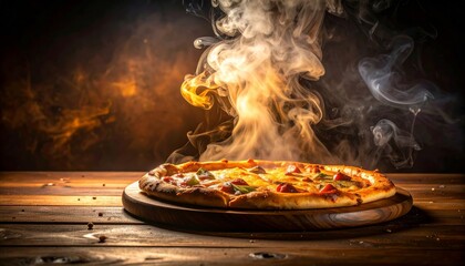 Steaming hot artisanal pizza fresh from the oven, a culinary masterpiece ready to devour
