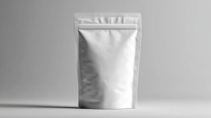 White stand-up pouch package with zipper on gray background