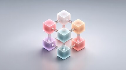 Geometric 3d cubes in pastel colors with metallic connectors