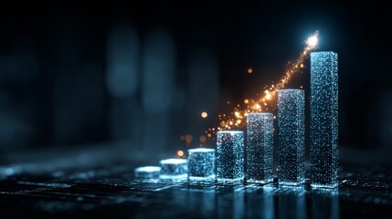 Futuristic digital bar graph with glowing data points