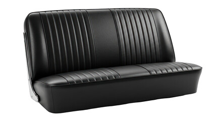 Classic Black Vinyl Bench Seat with Vertical Channel Tufting and Chrome Accents.
