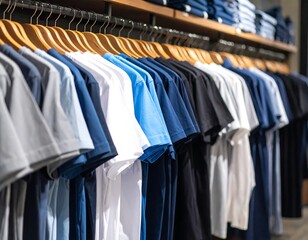 Clothing racks with various T-shirts