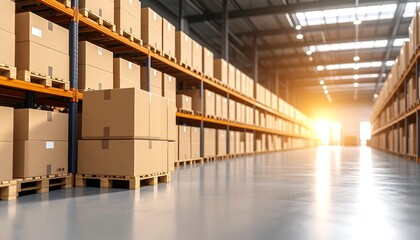 Warehouse interior with stacked boxes