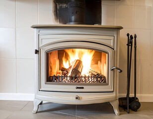 Warm fireplace with burning wood