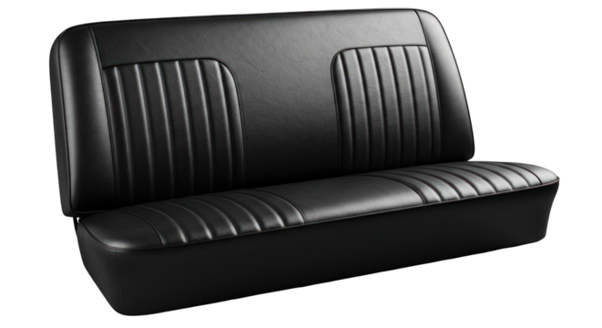 Classic Black Vinyl Bench Seat with Vertical Channel Tufting.