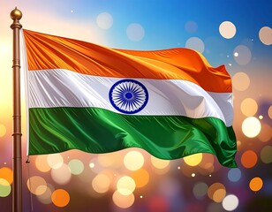 Indian flag waving against a bokeh background
