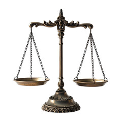Ornate bronze-colored balance scales, detailed carvings on the base and arms, classic design