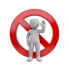 3D Illustration of a Character Signaling Prohibition