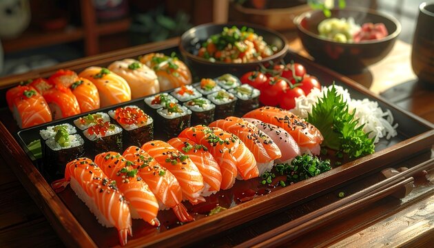 Sushi platter showcasing a variety of colorful delights