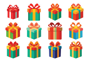 Collection of Colorful Gift Boxes with Ribbons and Bows for Celebrations