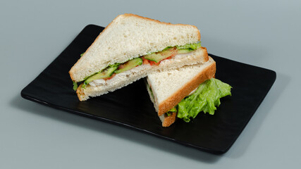 Sandwich on black tray