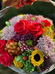 marshmallow flowers in a basket	